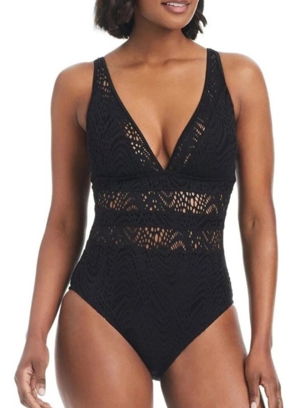 Bar III Black Crochet One-Piece Swimsuit